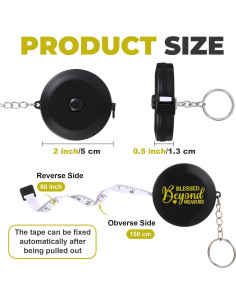 Paquete de 12 llaveros cinta métrica retráctil Tellegloww 150 cm 2