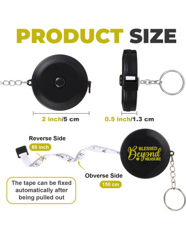 Paquete de 12 llaveros cinta métrica retráctil Tellegloww 150 cm
