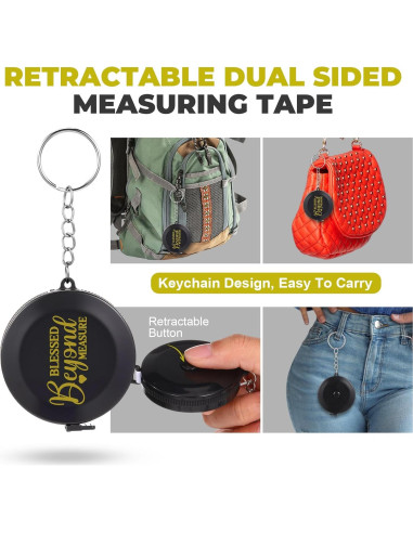 Paquete de 12 llaveros cinta métrica retráctil Tellegloww 150 cm