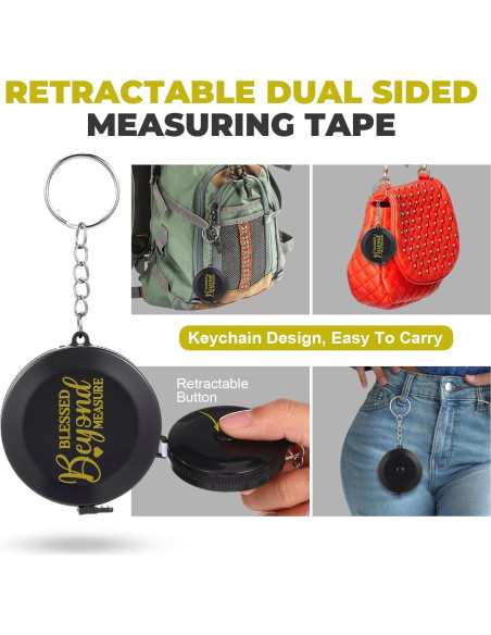 Paquete de 12 llaveros cinta métrica retráctil Tellegloww 150 cm