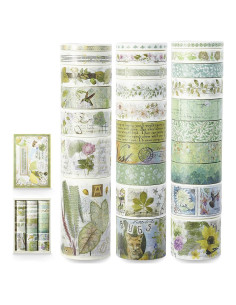 27 Rollos de Cinta Washi Vintage Youteer Verde 0.51-6 cm