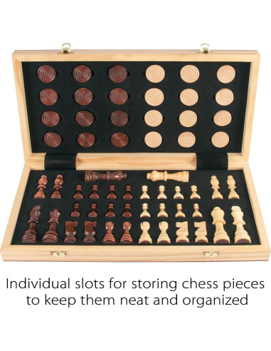 Juego de Ajedrez y Damas de Madera AMEROUS 39.6 cm 2 en 1