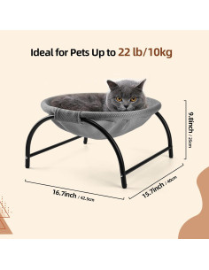 Cama Hamaca Elevada para Gatos LIFLIX Malla Gris 43x43x24 cm 2