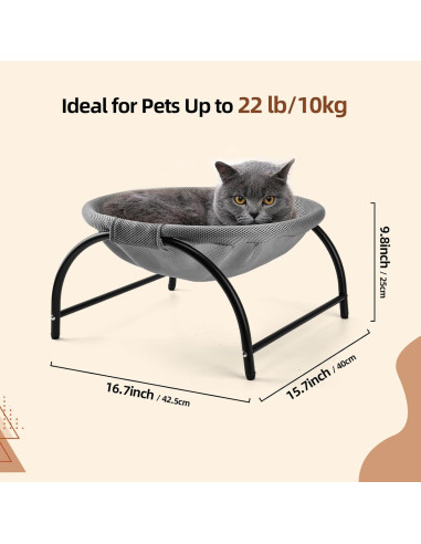 Cama Hamaca Elevada para Gatos LIFLIX Malla Gris 43x43x24 cm
