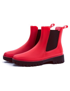 Botas de lluvia cortas para mujer Chelsea impermeables rojas