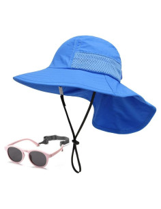 Sombrero de sol para bebé azul con gafas UPF 50+ 3-24 meses