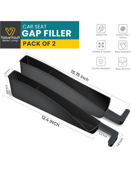 Relleno Espacio Asientos Coche ValueVault SGF-2P Negro 2 Pcs