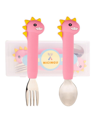 Juego de Cucharas y Tenedores para Bebés NICINGU - Silicona y Acero Inoxidable