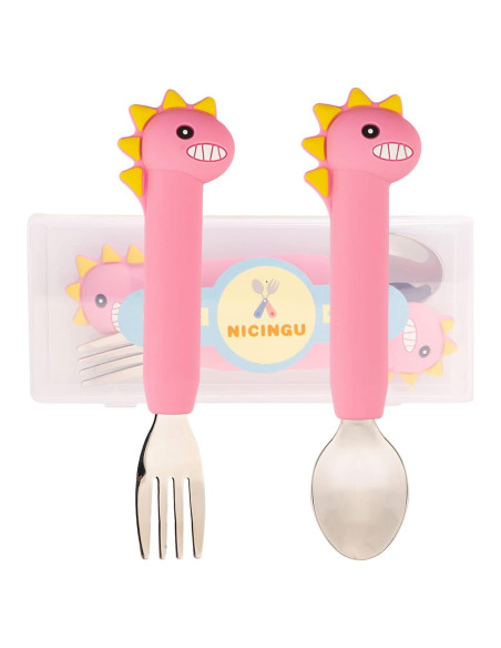 Juego de Cucharas y Tenedores para Bebés NICINGU - Silicona y Acero Inoxidable