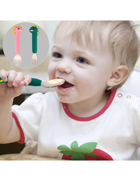 Juego de Cucharas y Tenedores para Bebés NICINGU - Silicona y Acero Inoxidable