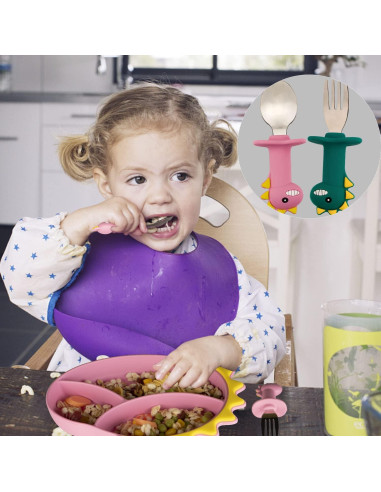 Juego de Cucharas y Tenedores para Bebés NICINGU - Silicona y Acero Inoxidable