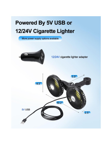 Ventilador de Coche DICMKY DM-F5208 Doble Cabeza 3 Velocidades