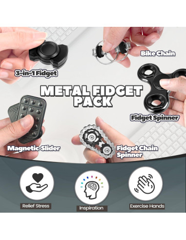 5 Juguetes Antiestrés Metálicos Chilvil para Adultos y Adolescentes