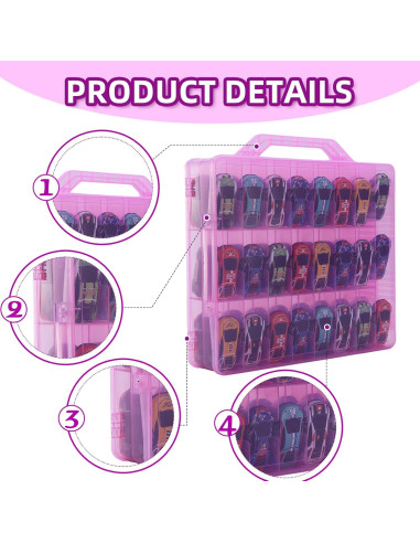 Organizador de Coches de Juguete HeIiLan - 48 Compartimentos Rosa