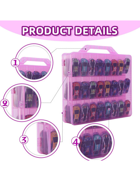 Organizador de Coches de Juguete HeIiLan - 48 Compartimentos Rosa
