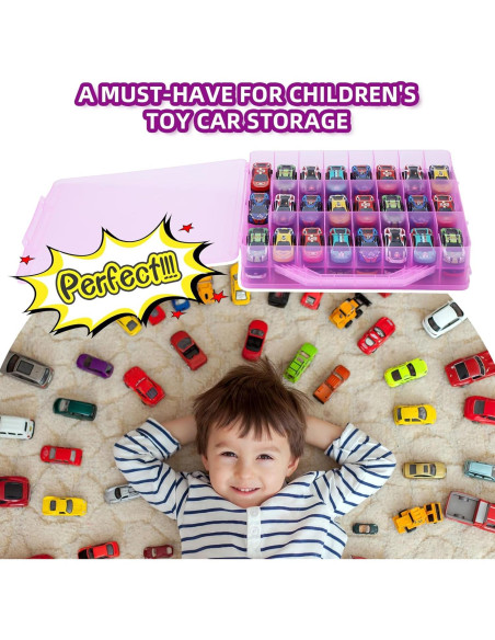 Organizador de Coches de Juguete HeIiLan - 48 Compartimentos Rosa