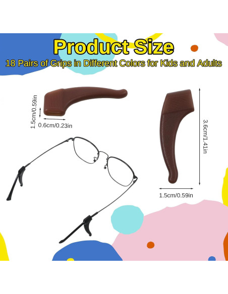 Ganchos de Gafas de Silicona Tweruna - 18 Pares Multicolor