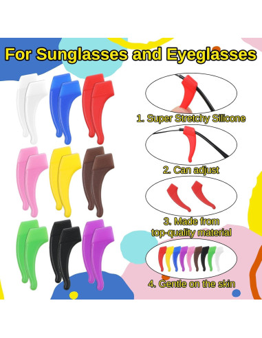 Ganchos de Gafas de Silicona Tweruna - 18 Pares Multicolor