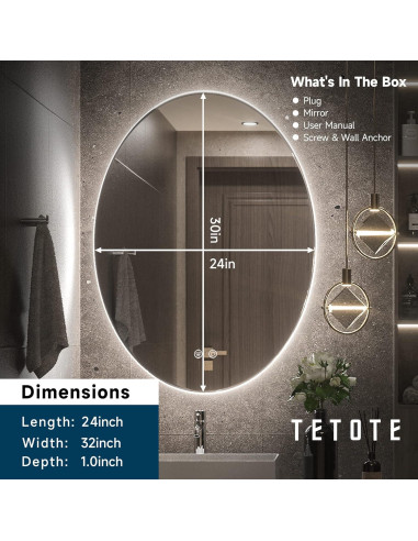 Espejo Ovalado Iluminado TETOTE 81x61 cm LED Anti-Niebla