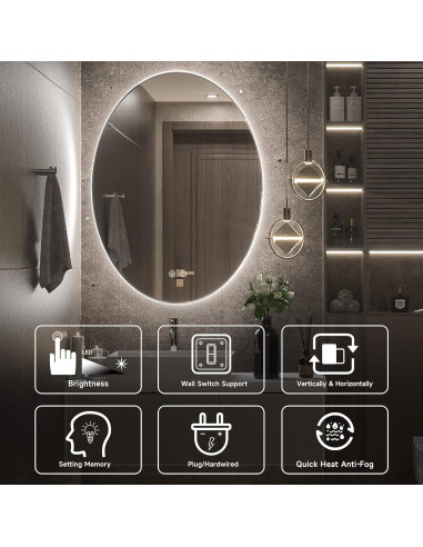 Espejo Ovalado Iluminado TETOTE 81x61 cm LED Anti-Niebla