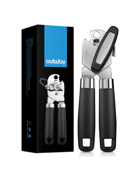 Abrelatas Manual Multifuncional OUTWAY de Acero Inoxidable Negro