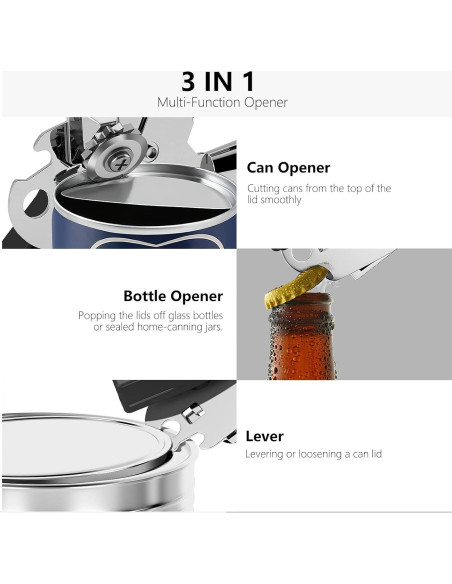 Abrelatas Manual Multifuncional OUTWAY de Acero Inoxidable Negro