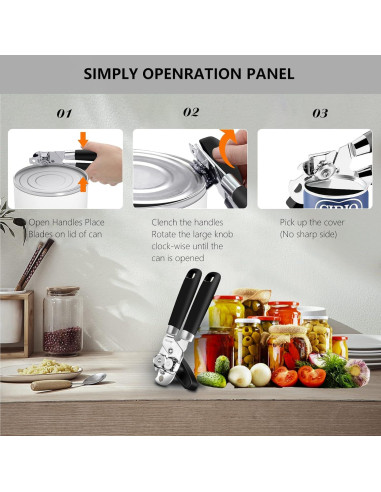 Abrelatas Manual Multifuncional OUTWAY de Acero Inoxidable Negro