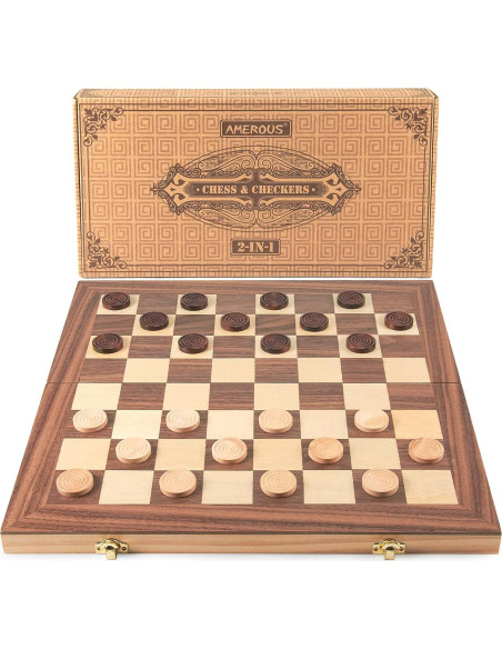 Juego de Ajedrez y Damas de Madera AMEROUS 39.6 cm 2 en 1