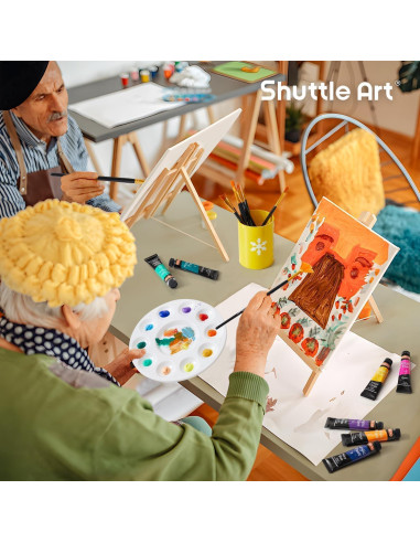 Juego de Pintura Acrílica Shuttle Art 58 Pack con Lienzos y Pinceles