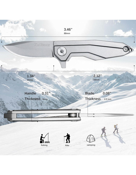 Cuchillo Plegable ZulBozz D2 8.79 cm para Camping y EDC