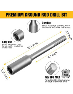 Conductor de Varilla de Tierra SDS Max SKMYL 170mm Acero 2
