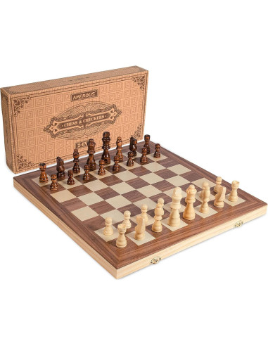 Juego de Ajedrez y Damas de Madera AMEROUS 39.6 cm 2 en 1
