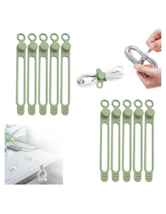 Bridas de Silicona HISKI 10 Pcs Verde Reutilizables para Cables