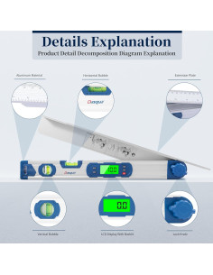 Medidor de Ángulo Digital 4-en-1 Dasqua Protractor 0-220 2