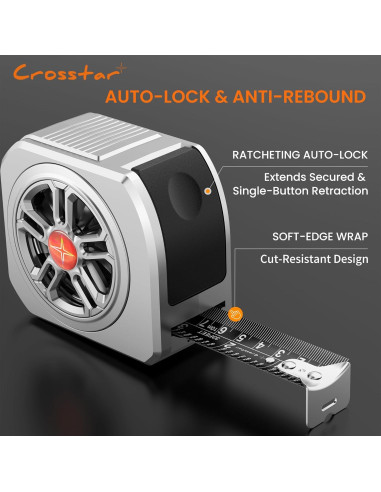 Cinta Métrica Autocierre Crosstar 7.6m Acero Inoxidable Impermeable