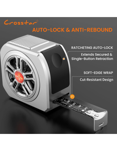 Cinta Métrica Autocierre Crosstar 7.6m Acero Inoxidable Impermeable