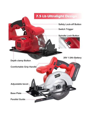 Sierra Circular Inalámbrica PowerSmart 20V 5.5" con Batería