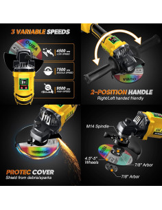 Amoladora Angular Inalámbrica OUBA 20V 3 Velocidades LED 4.5" 2