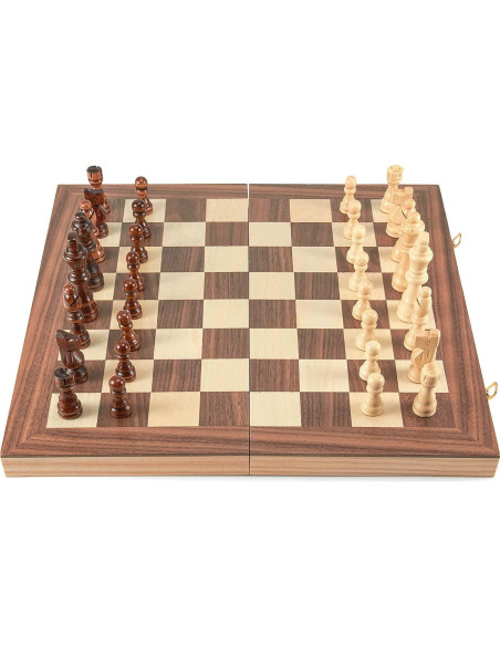 Juego de Ajedrez y Damas de Madera AMEROUS 39.6 cm 2 en 1