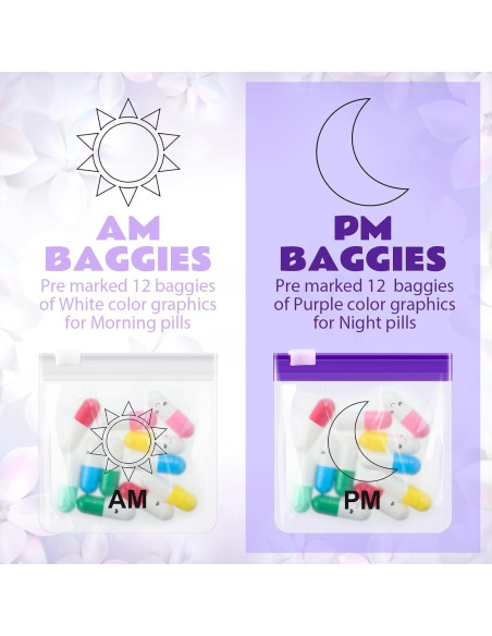 Juego de 24 Bolsas de Píldoras Reutilizables Handepo 7.5x7.5cm