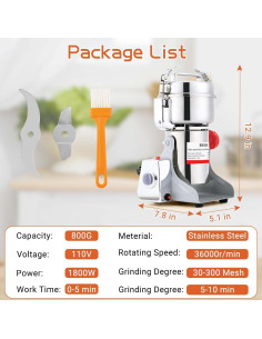 Molino de Grano Eléctrico BI-DTOOL 800g Acero Inoxidable 1800W 2