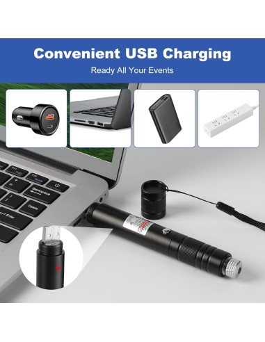 Puntero Láser Verde Recargable Damflew - 15.24 cm, USB