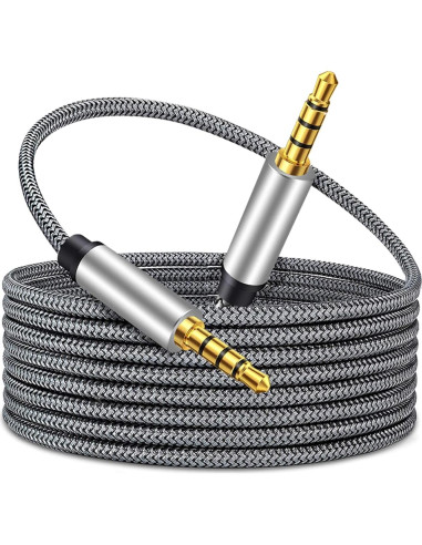 Cable Auxiliar Macho a Macho 3.5mm Tan QY 30cm Plata