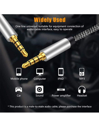 Cable Auxiliar Macho a Macho 3.5mm Tan QY 30cm Plata