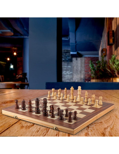 Juego de Ajedrez y Damas de Madera AMEROUS 39.6 cm 2 en 1