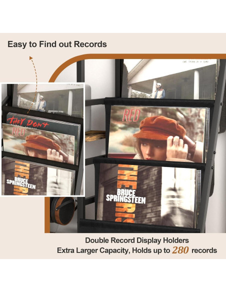 Soporte para Tocadiscos Tewinko con Almacenamiento para 280 Vinilos