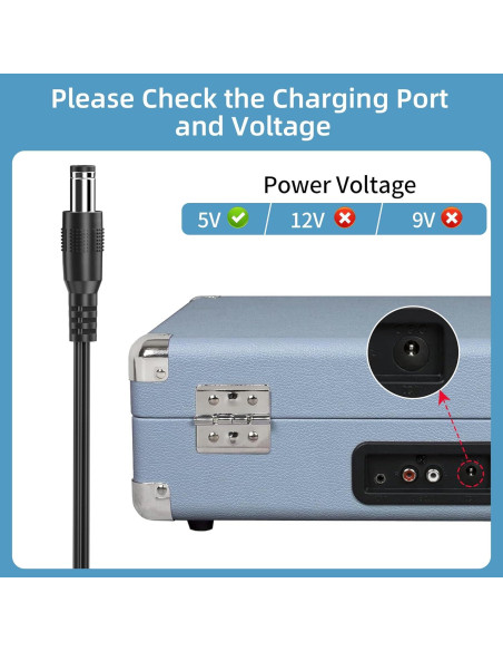 Cable de Alimentación 5V Tesenbai para Tocadiscos Crosley