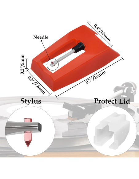 5 Agujas de Tocadiscos Ruby HONSNKS para Vinilo LP Rojo