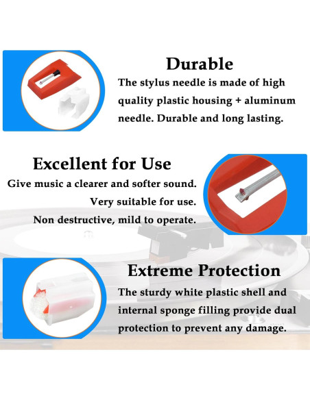 5 Agujas de Tocadiscos Ruby HONSNKS para Vinilo LP Rojo