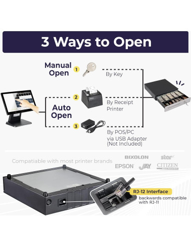 Cajón de Dinero Volcora 16" (40.64 cm) con Bandeja Removible
